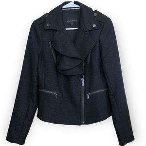 Banana Republic Dressy Ruffle Front Black Sparkle Zippered Moto Jacket- 6